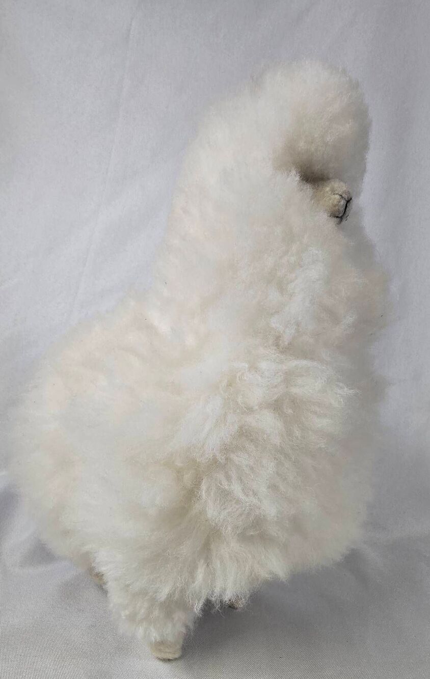 Large Handcrafted Baby Alpaca Fur Llama Figurine Plush Toy 12-Inch